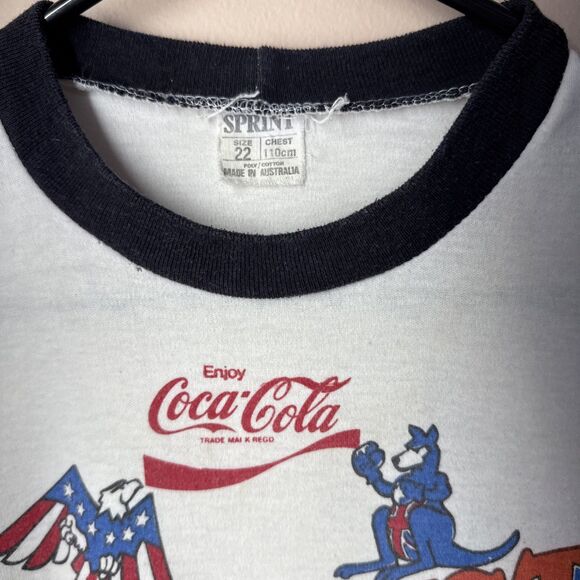 Vintage Sprint 80s Ringer T Shirt Racing Liverpool Raceway USA vs Australia Coke - Picture 3 of 13